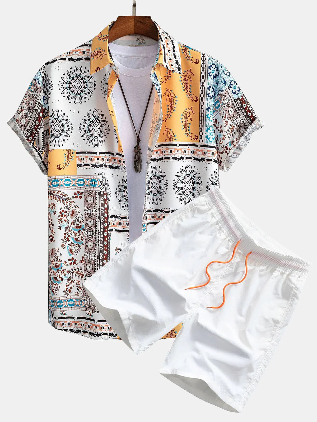 Printed Scarf Design Shirt & Swim Shorts Set